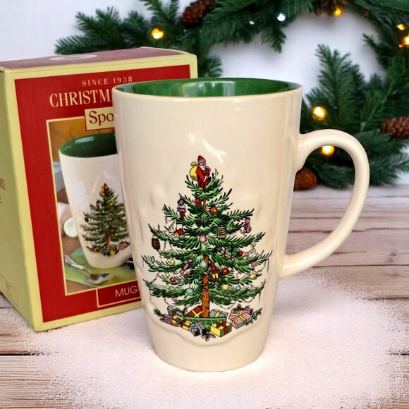 SPODE: "CHRISTMAS TREE" 22 OZ LATTE MUG IN ORIGINAL BOX - Picture 1 of 11